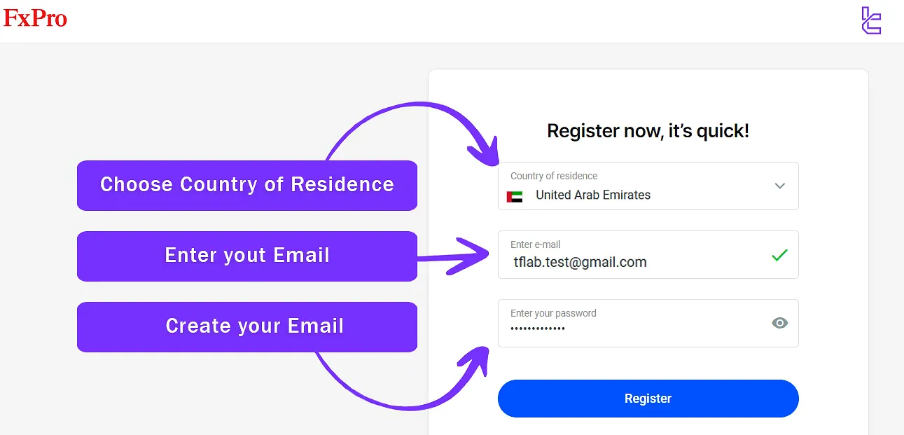 enter email, password and choose residence