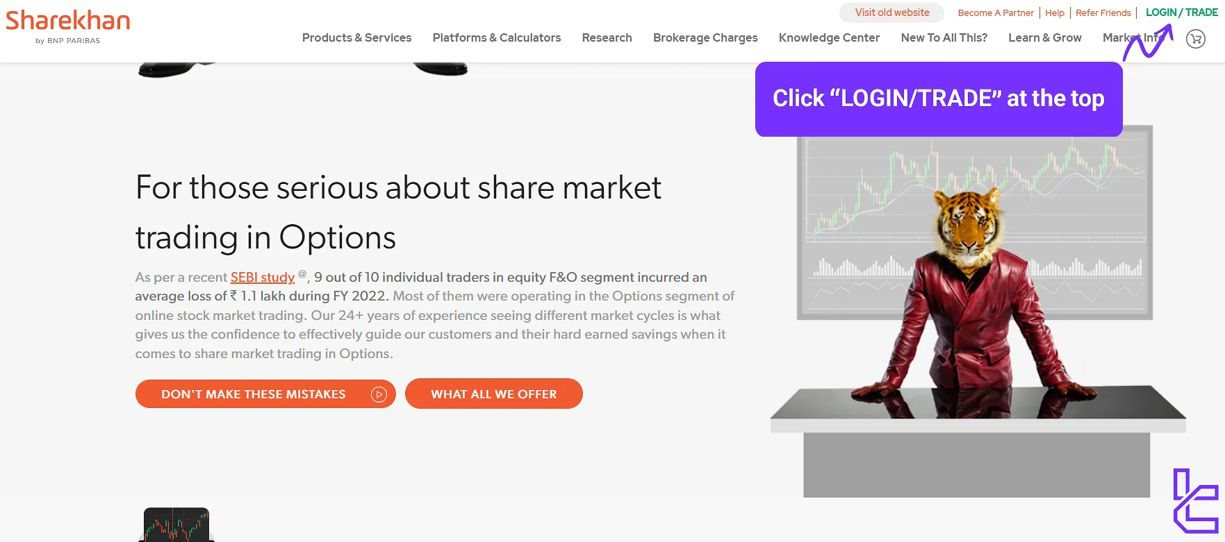 Sharekhan Login/Trade button