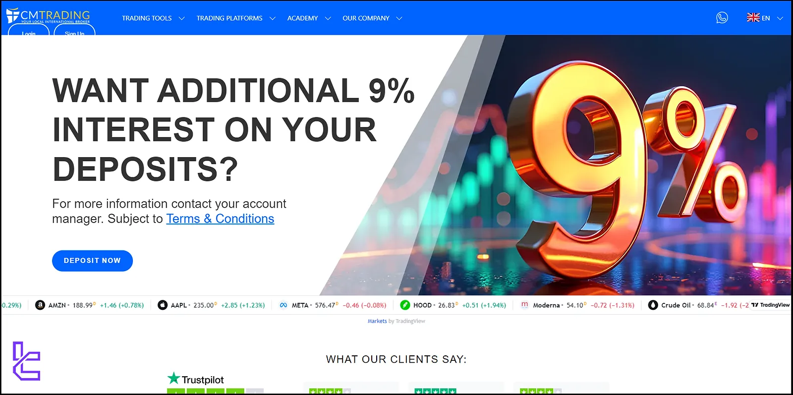 CMTrading 9% Interest Promo