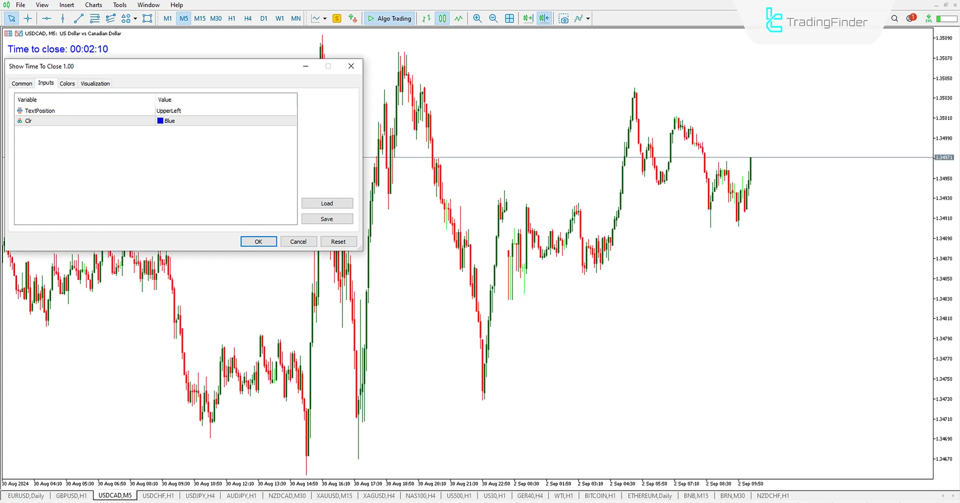 Show Time to Close candle Indicator (STTC) for MT5 Download - Free [TradingFinder] 1