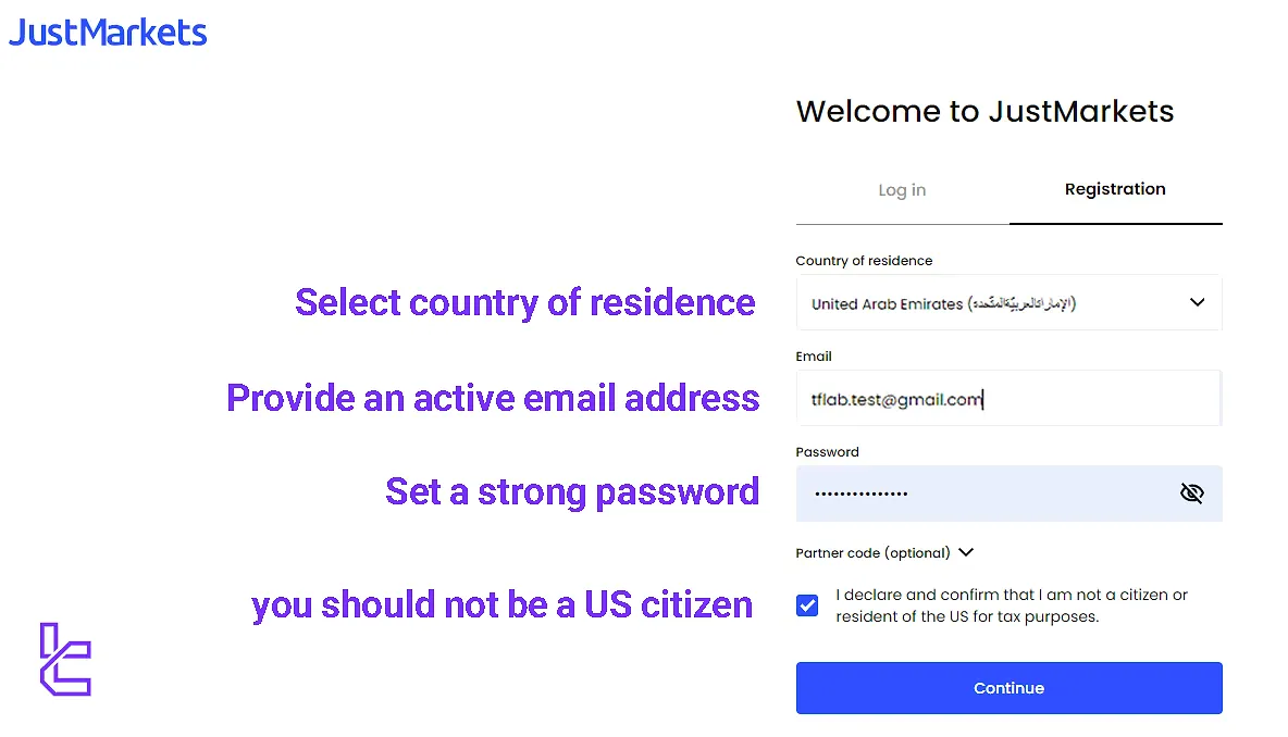 JustMarkets Registration Process