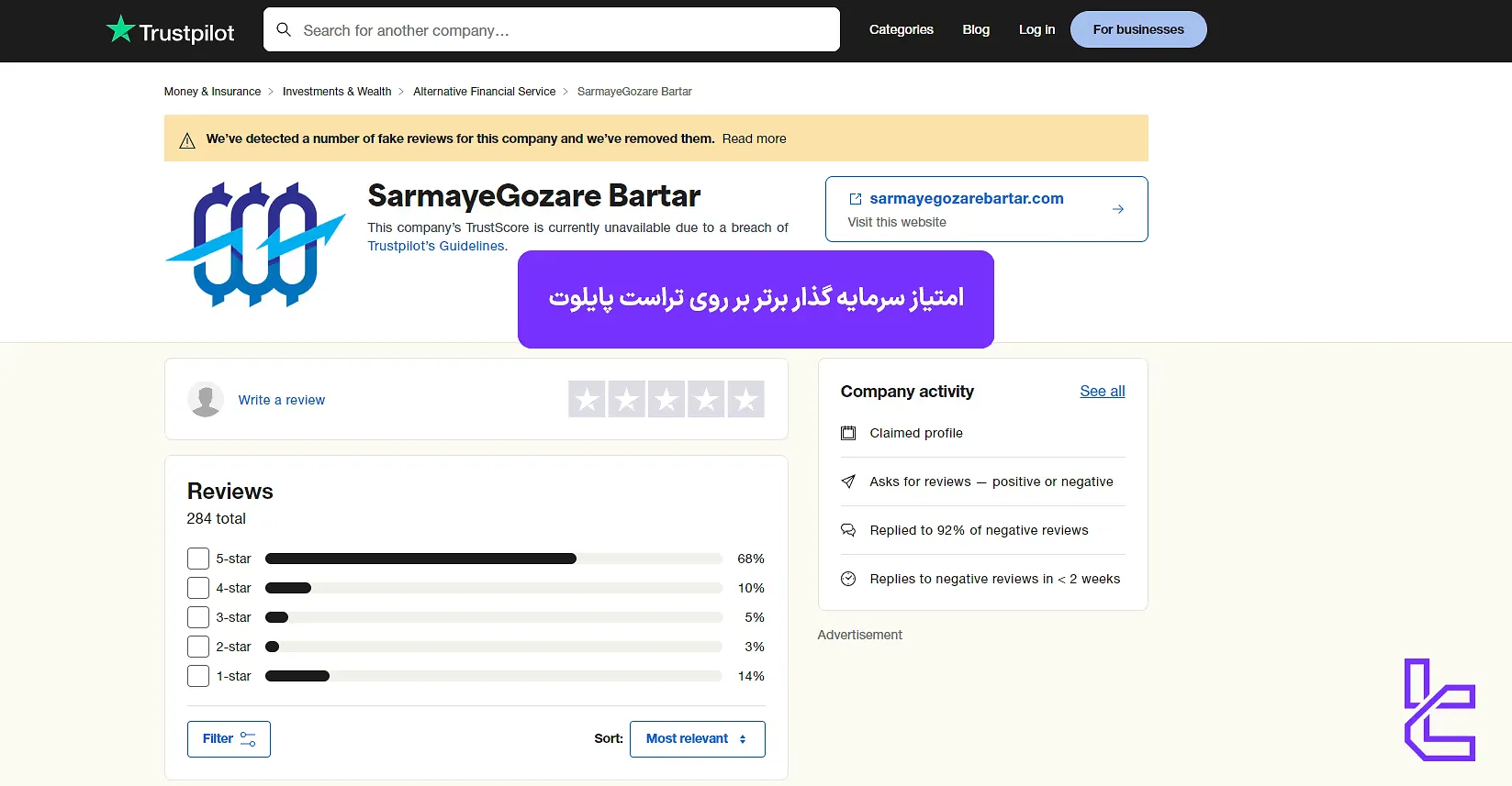 صفحه سرمایه گذار برتر بر روی تراست پایلوت