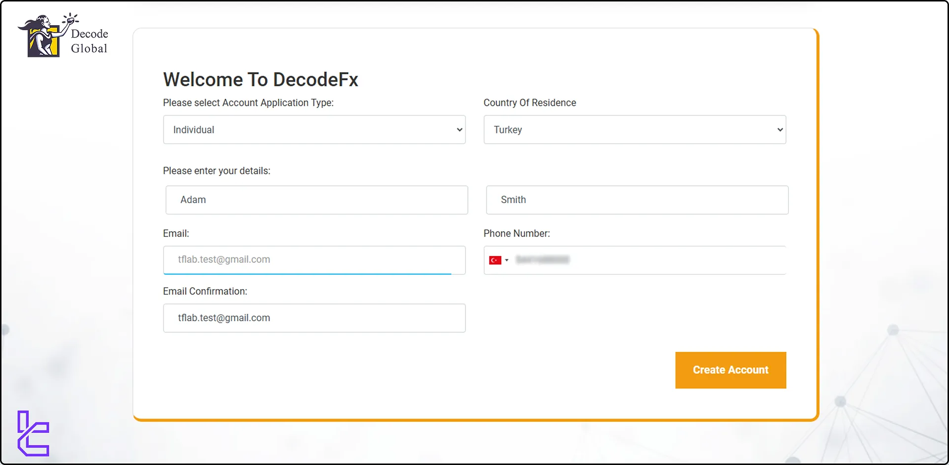 Decode Global registration form