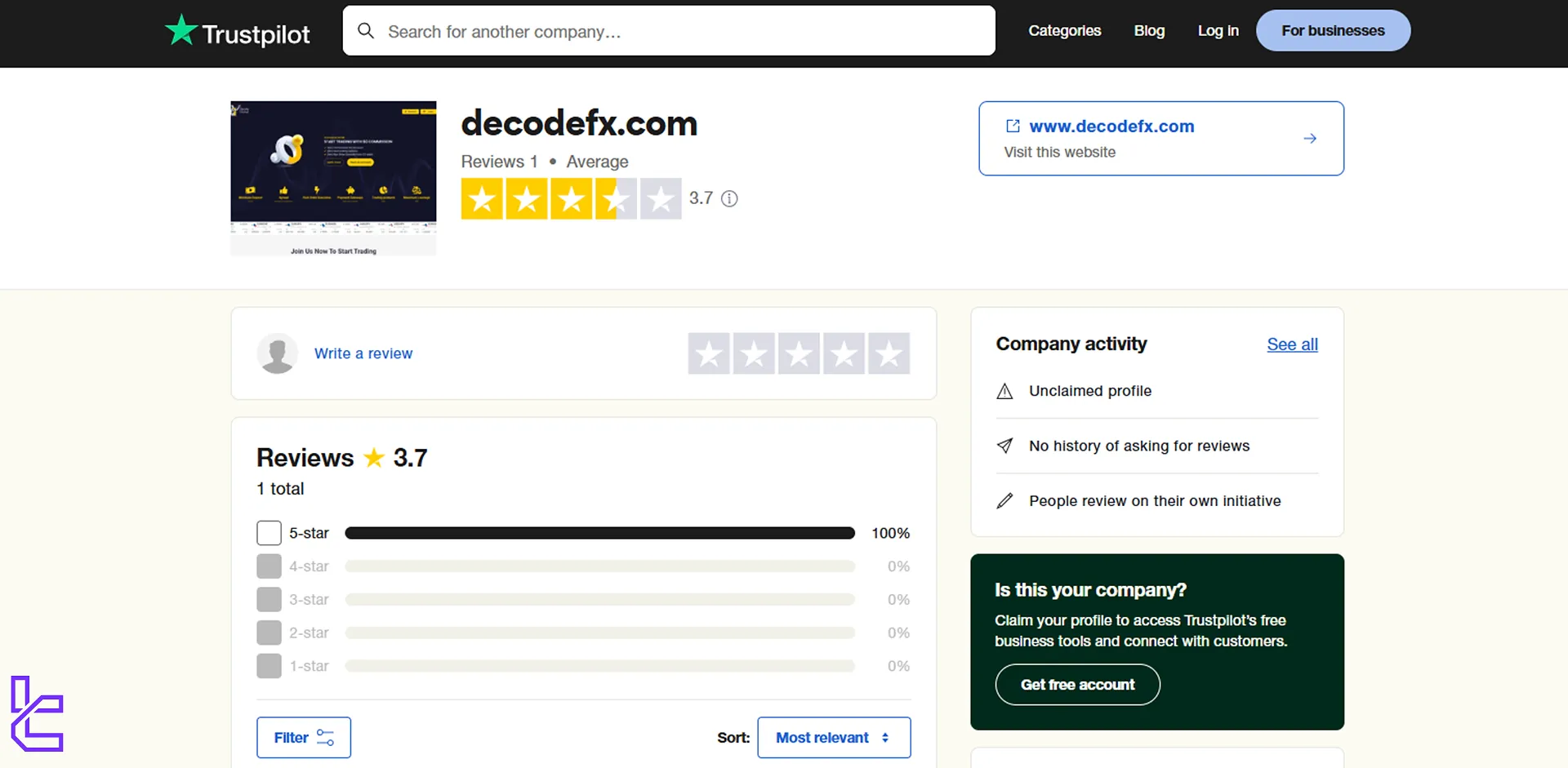 Decode Global Trustpilot score