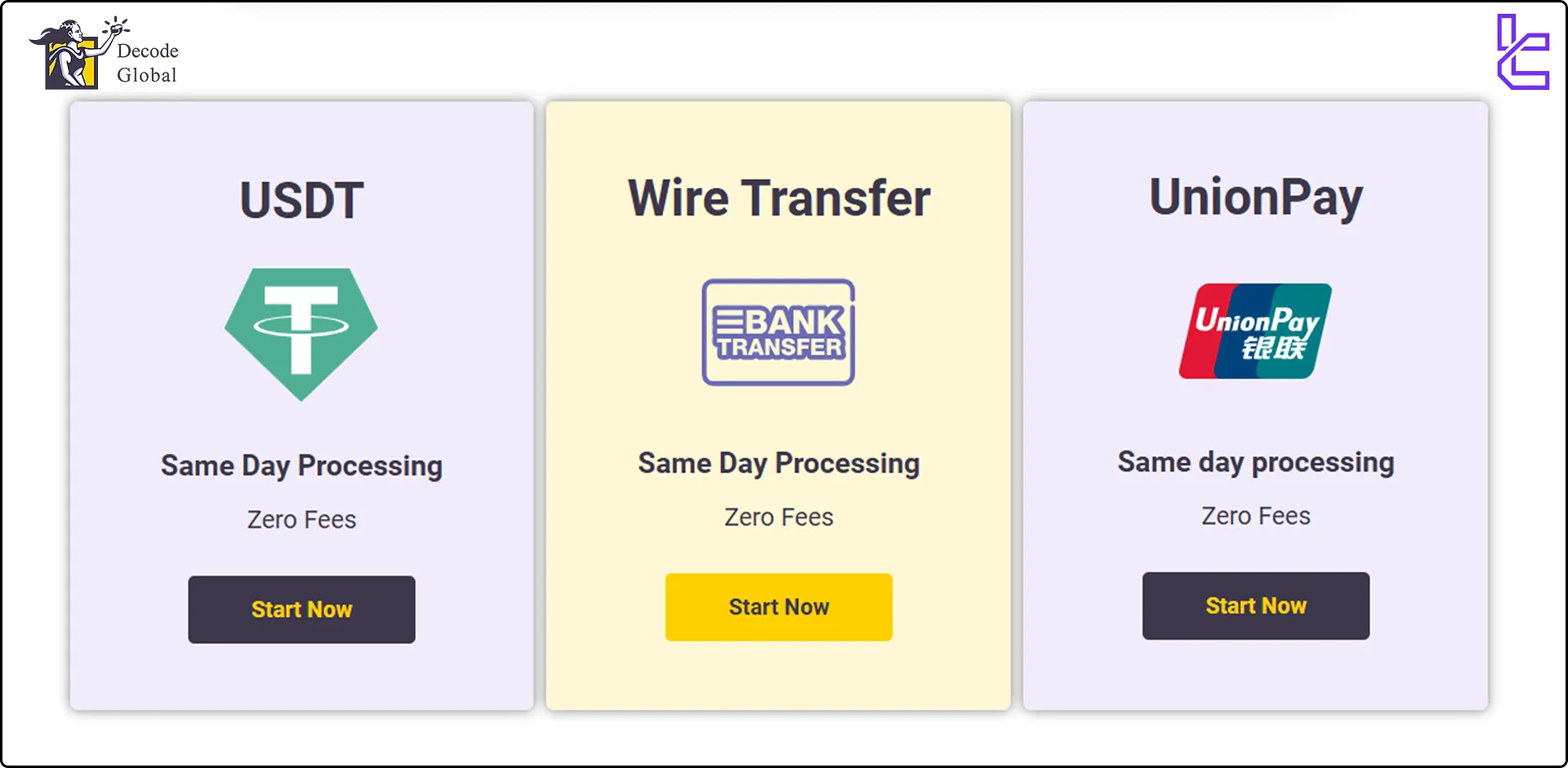 Decode Global deposit and withdrawal options