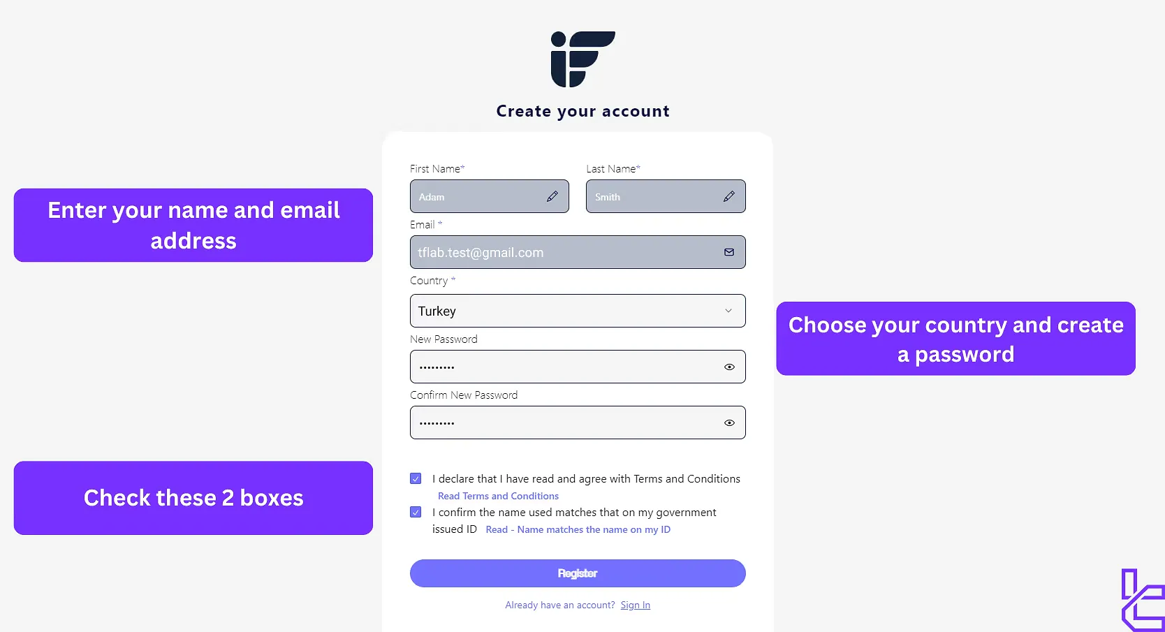 Instant Funding Registration form