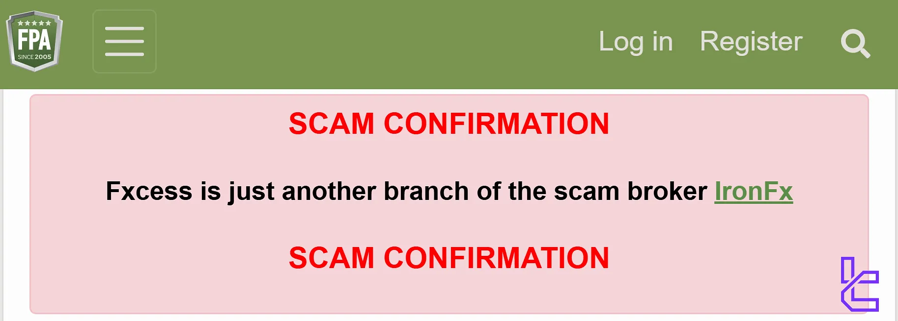 ForexPeaceArmy scam notice on FXCess