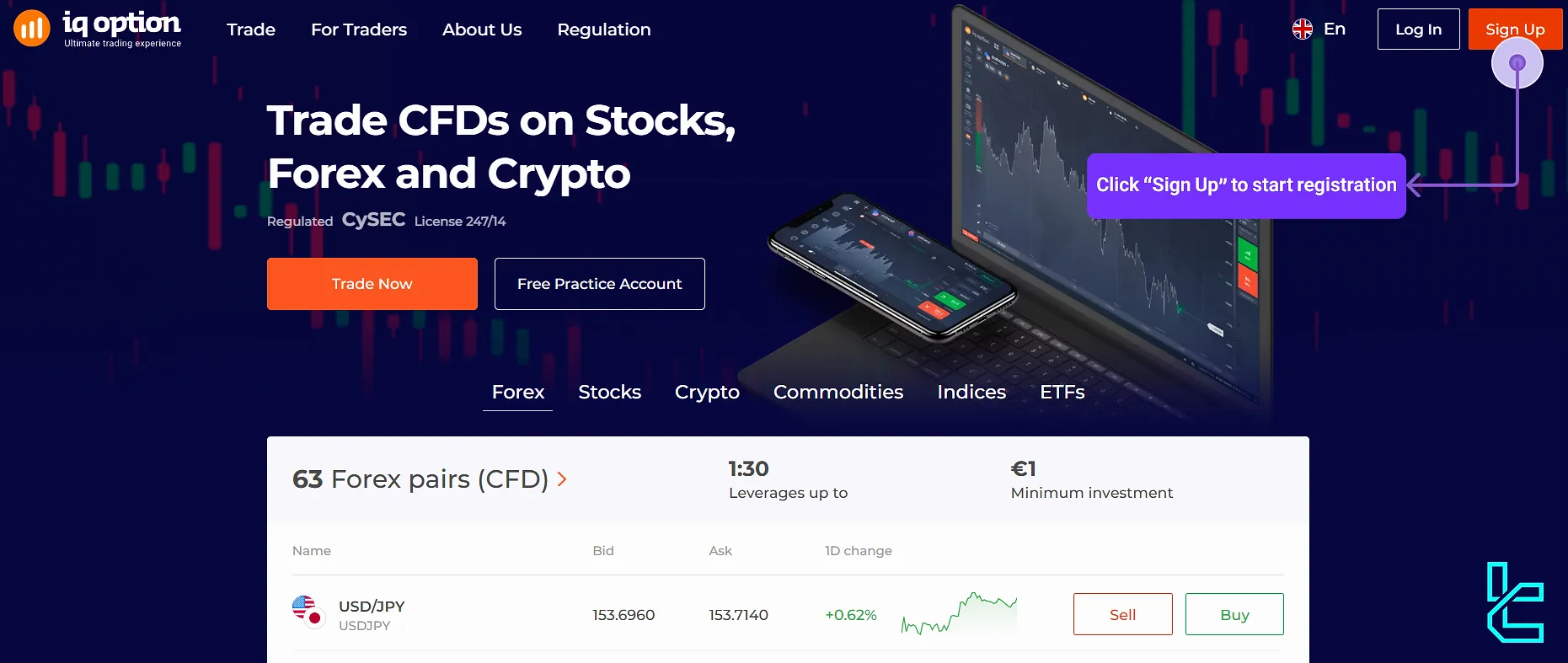 iq option Europe sign up button