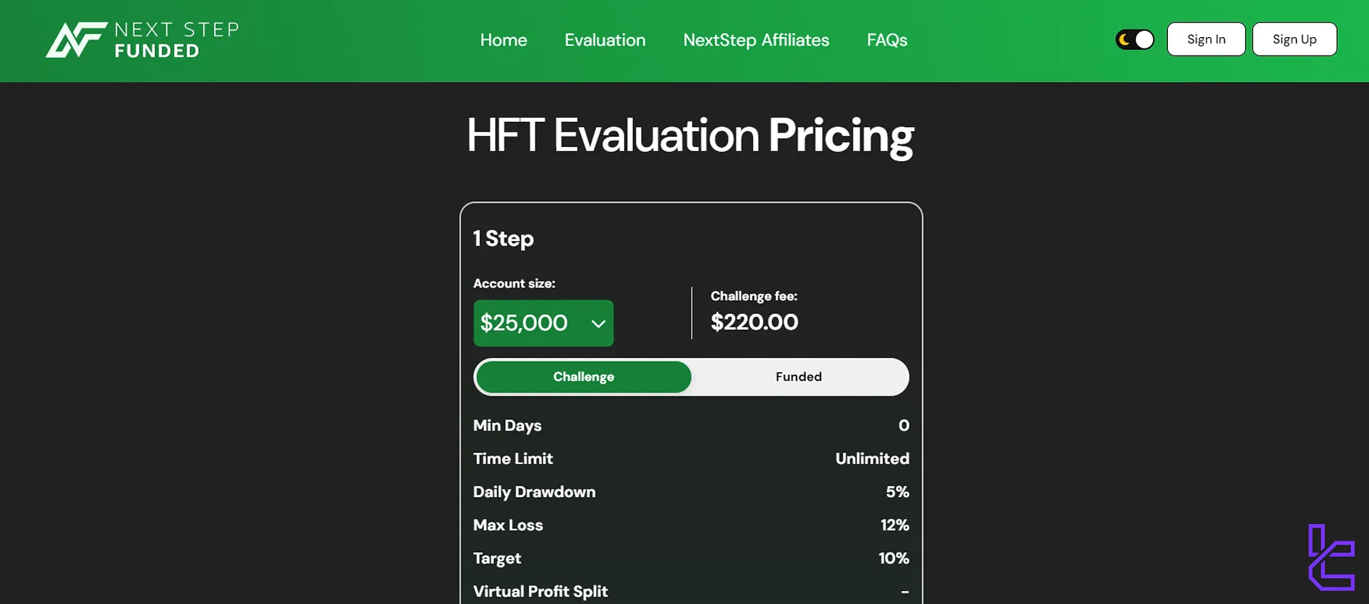 Next Step Funded HFT değerlendirmesi