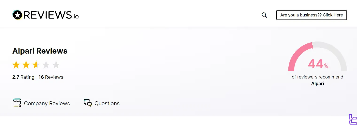 Alpari rating on reviews.io