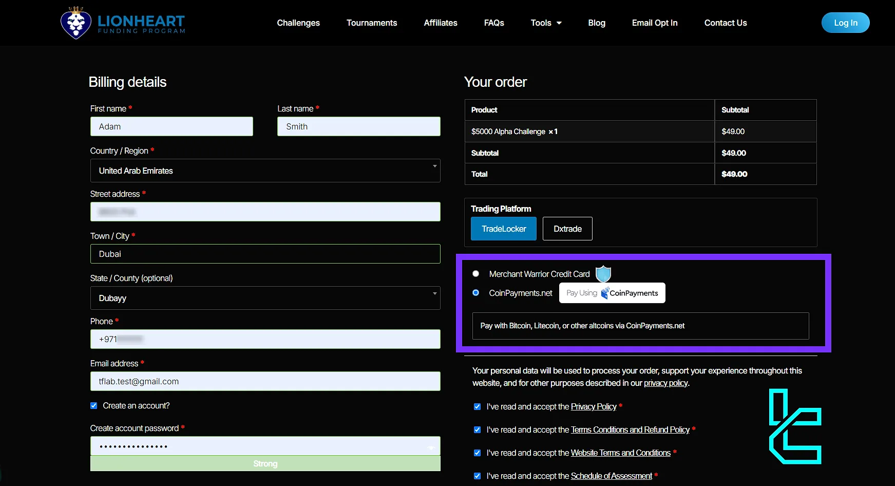 Lionheart Funding Program Payment Methods