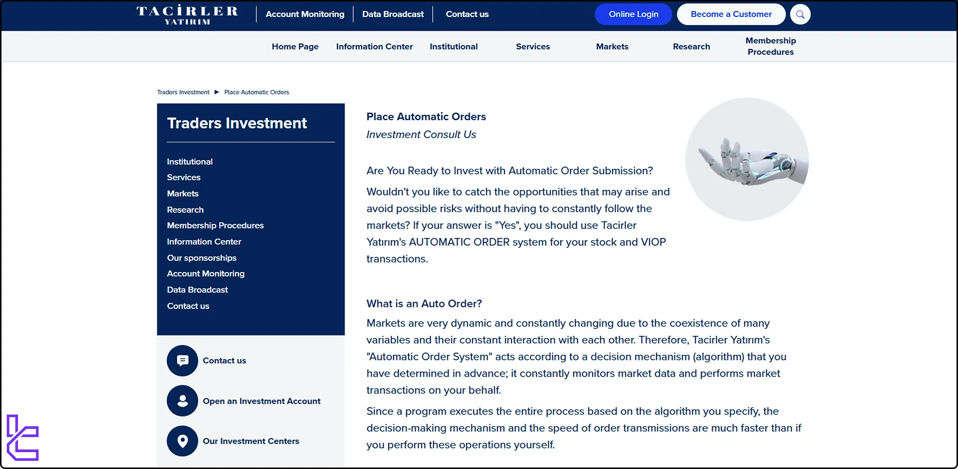 Tacirler Yatırım Automatic trading