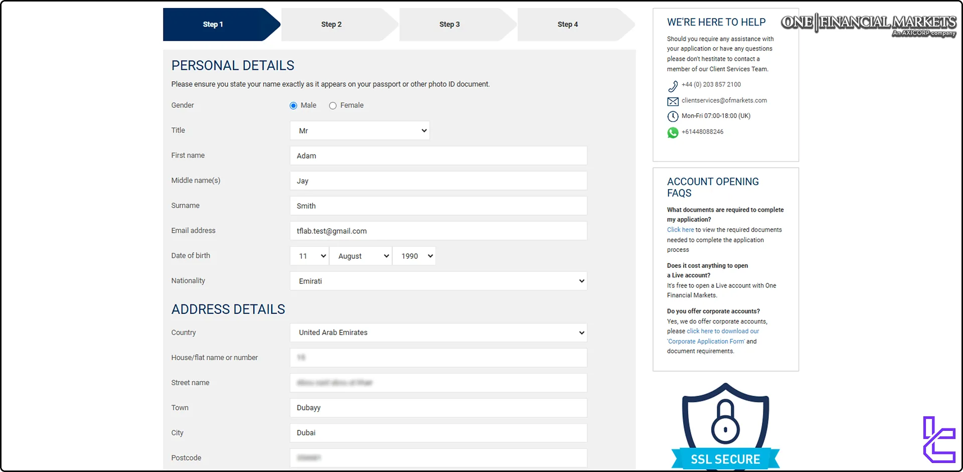 One Financial Markets registration form