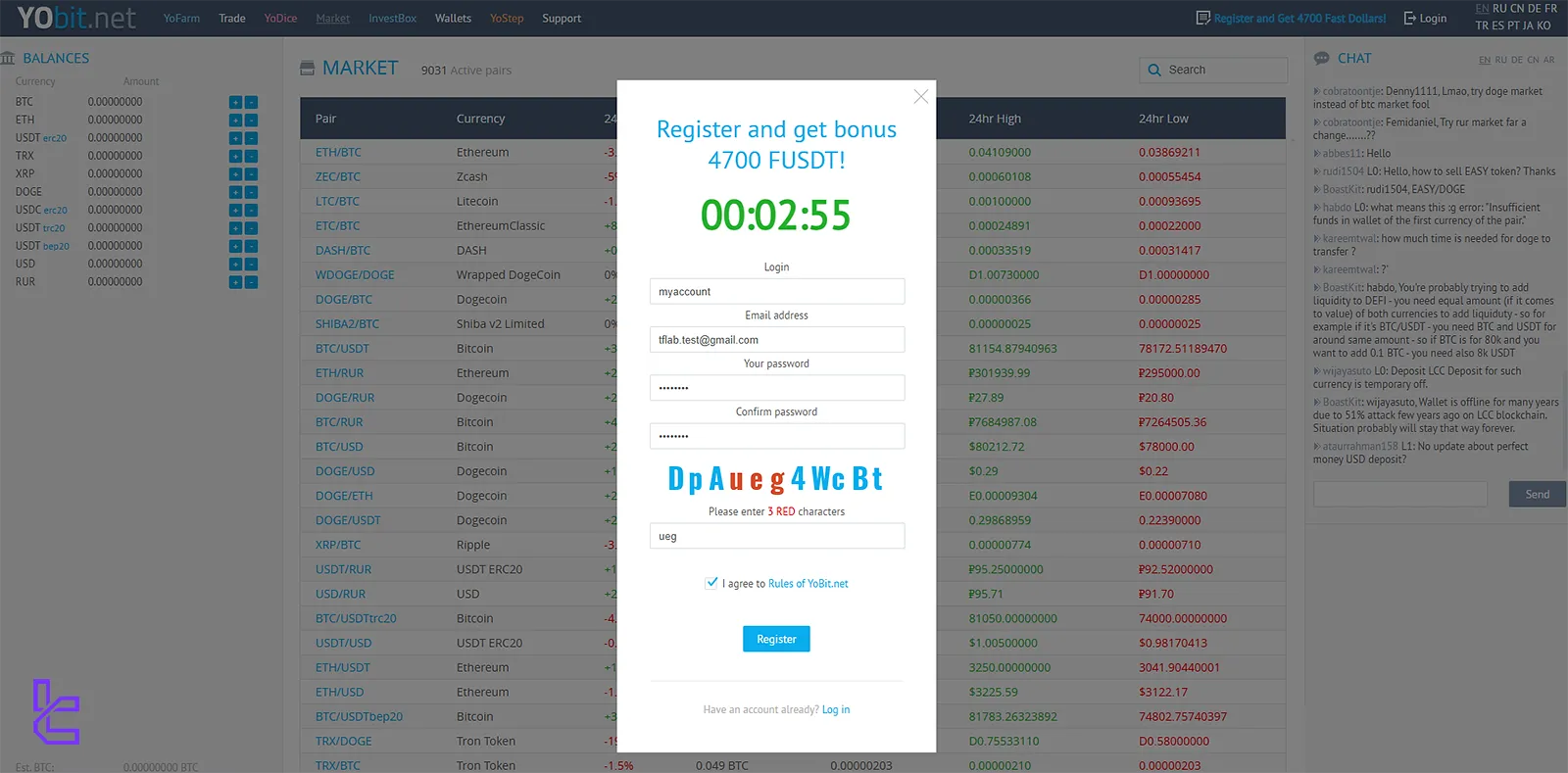 Registration with YoBit