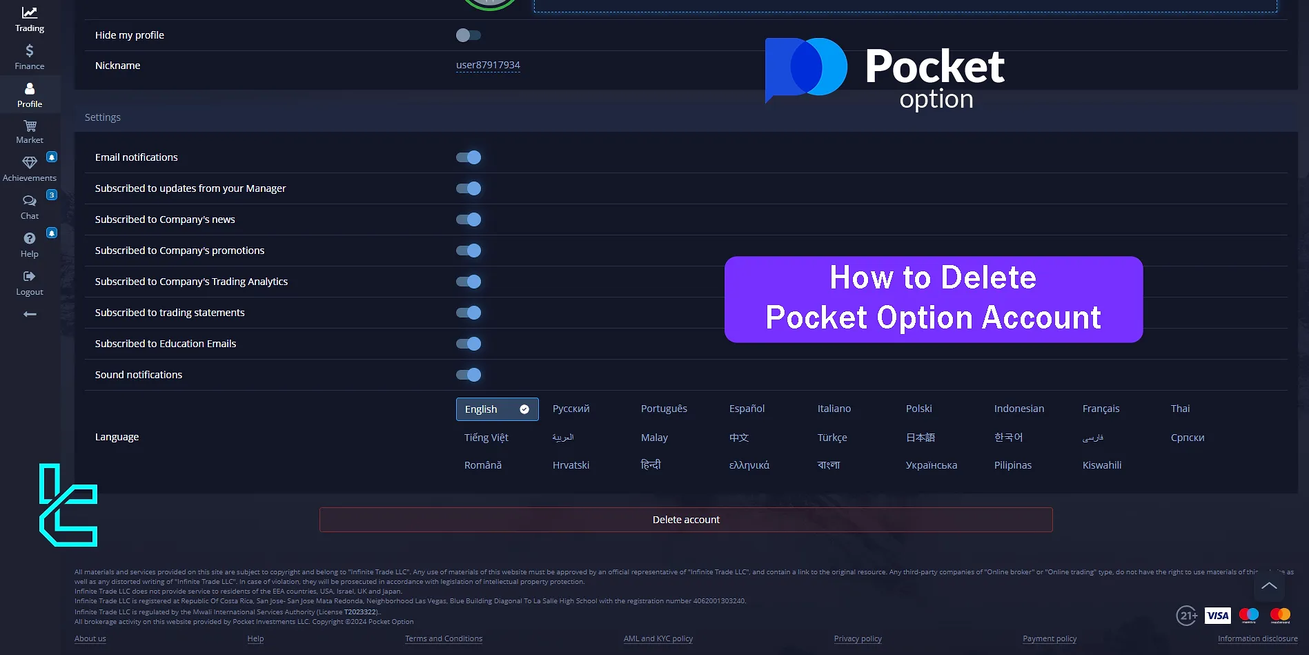 Delete Pocket Option Account