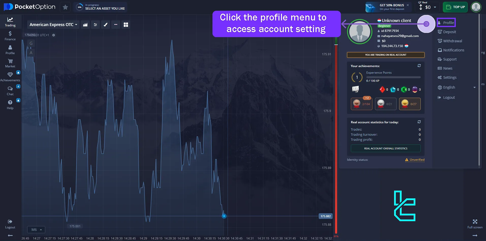 Pocket Option Profile Setting