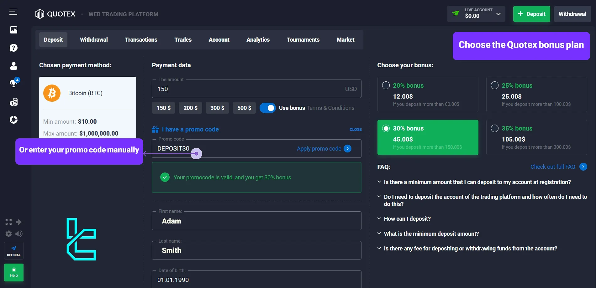 How to Claim Quotex 30% Deposit Bonus