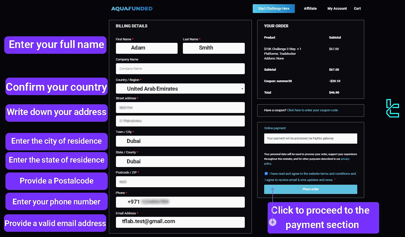 AquaFunded Sign-up Form