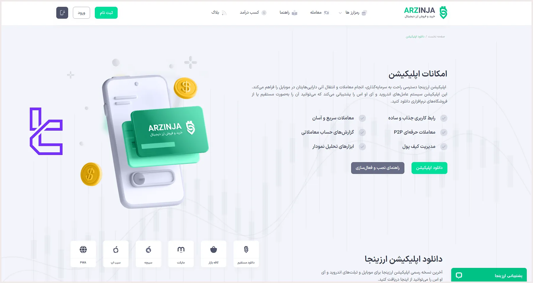 اپلیکیشن موبایلی صرافی ارزینجا