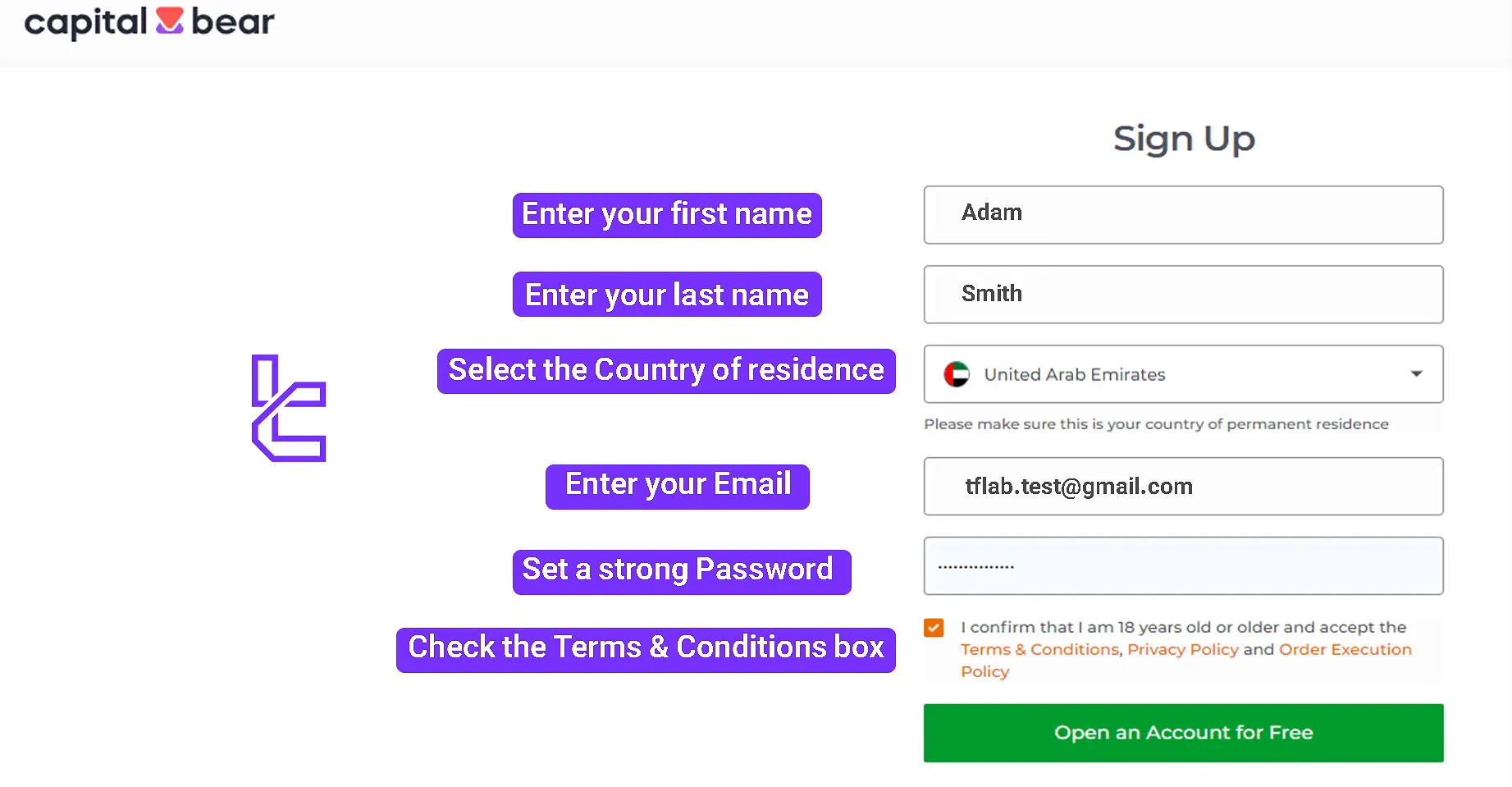 CapitalBear.com Sign-Up Form