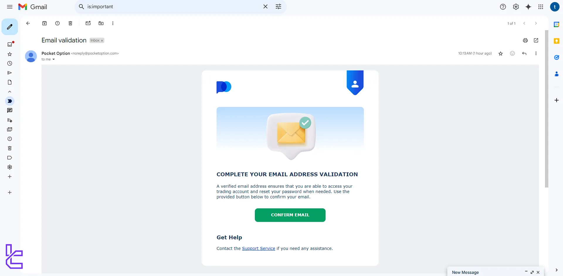 Pocket Option email address validation