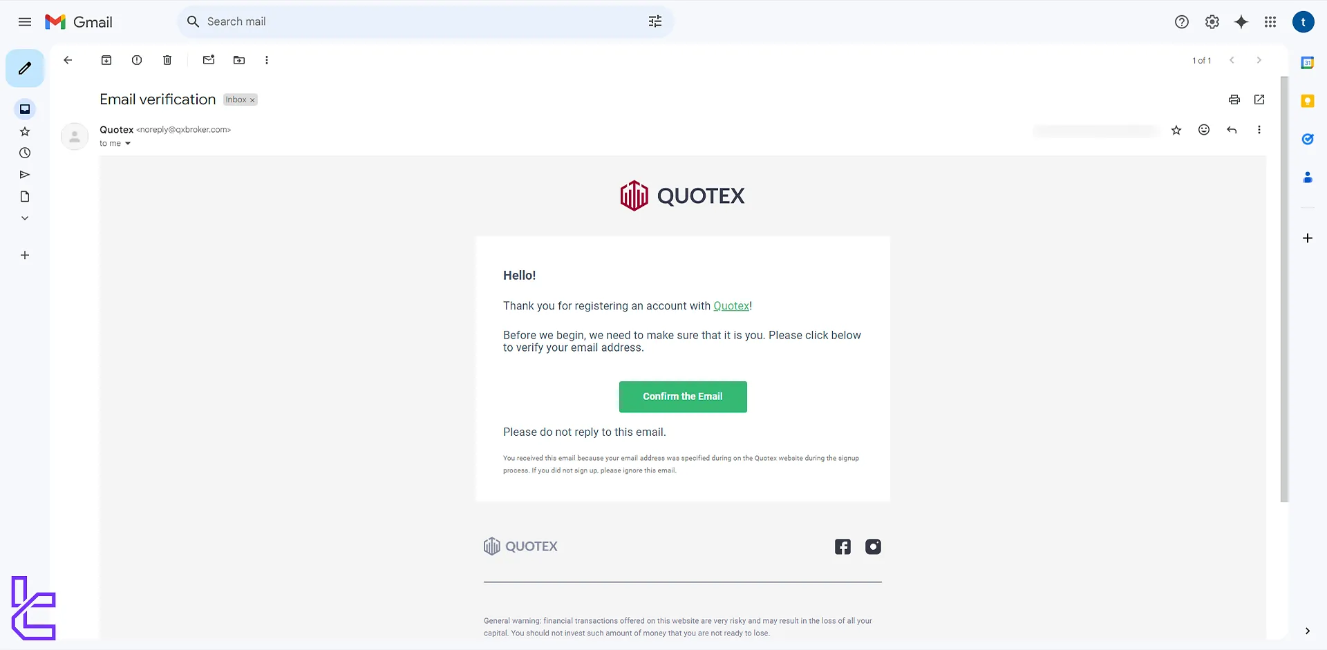 Quotex email verification