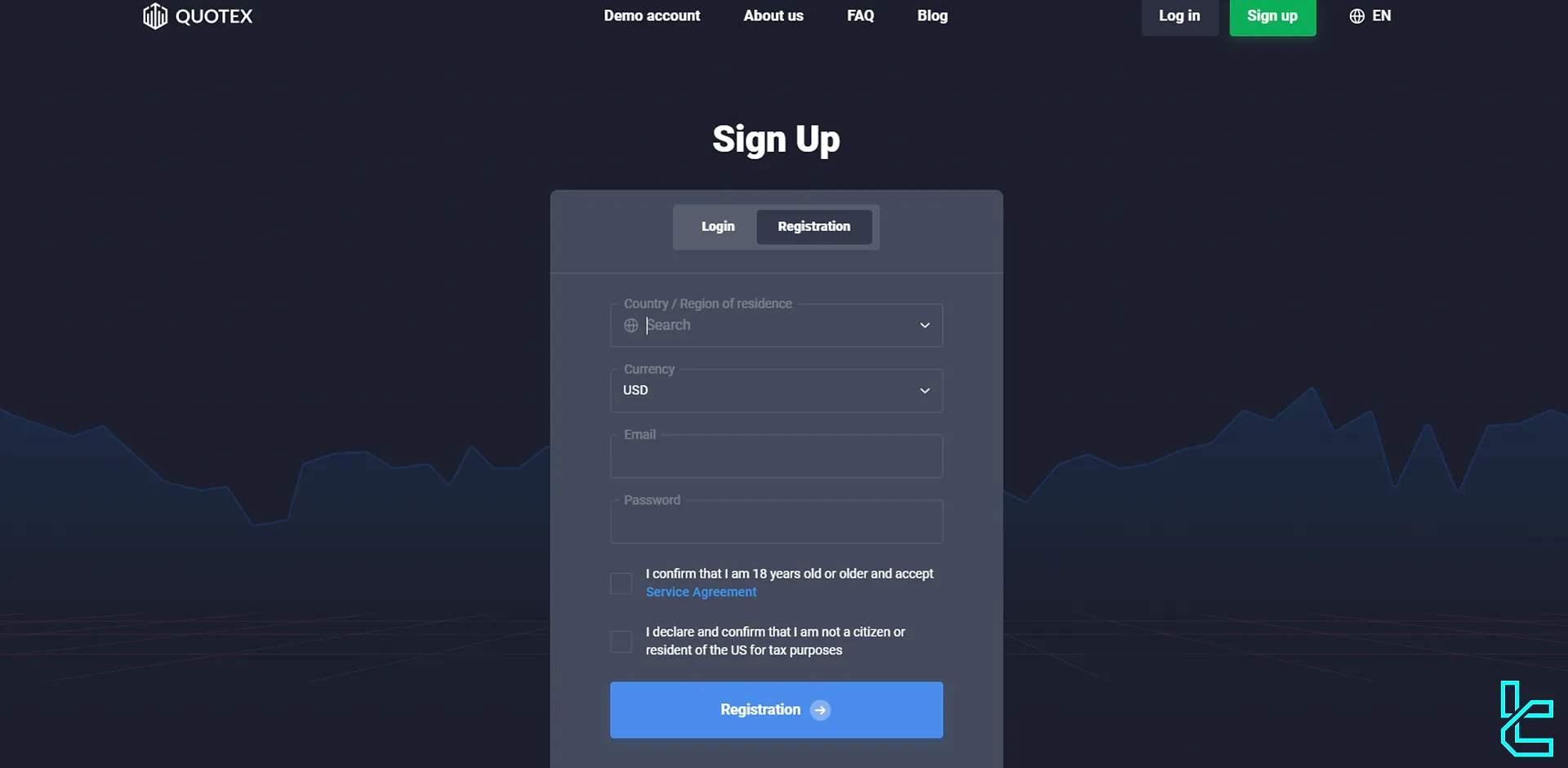 Quotex broker sign-up page