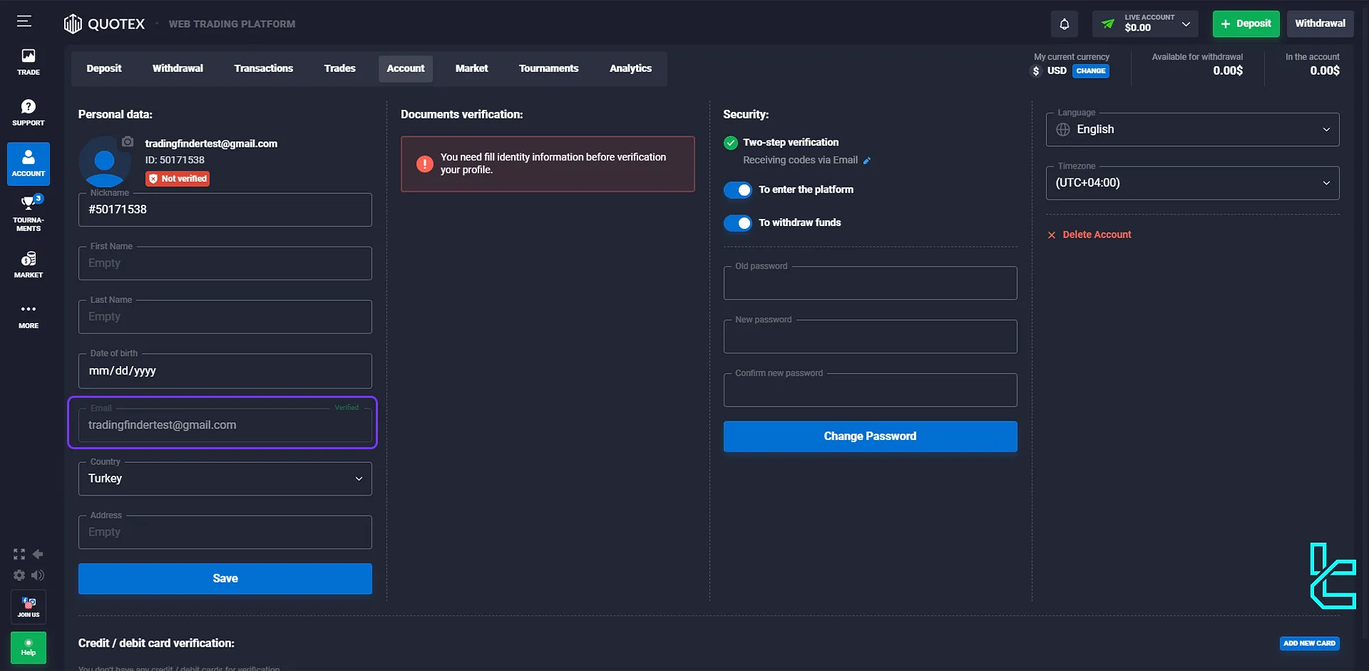 Quotex broker dashboard