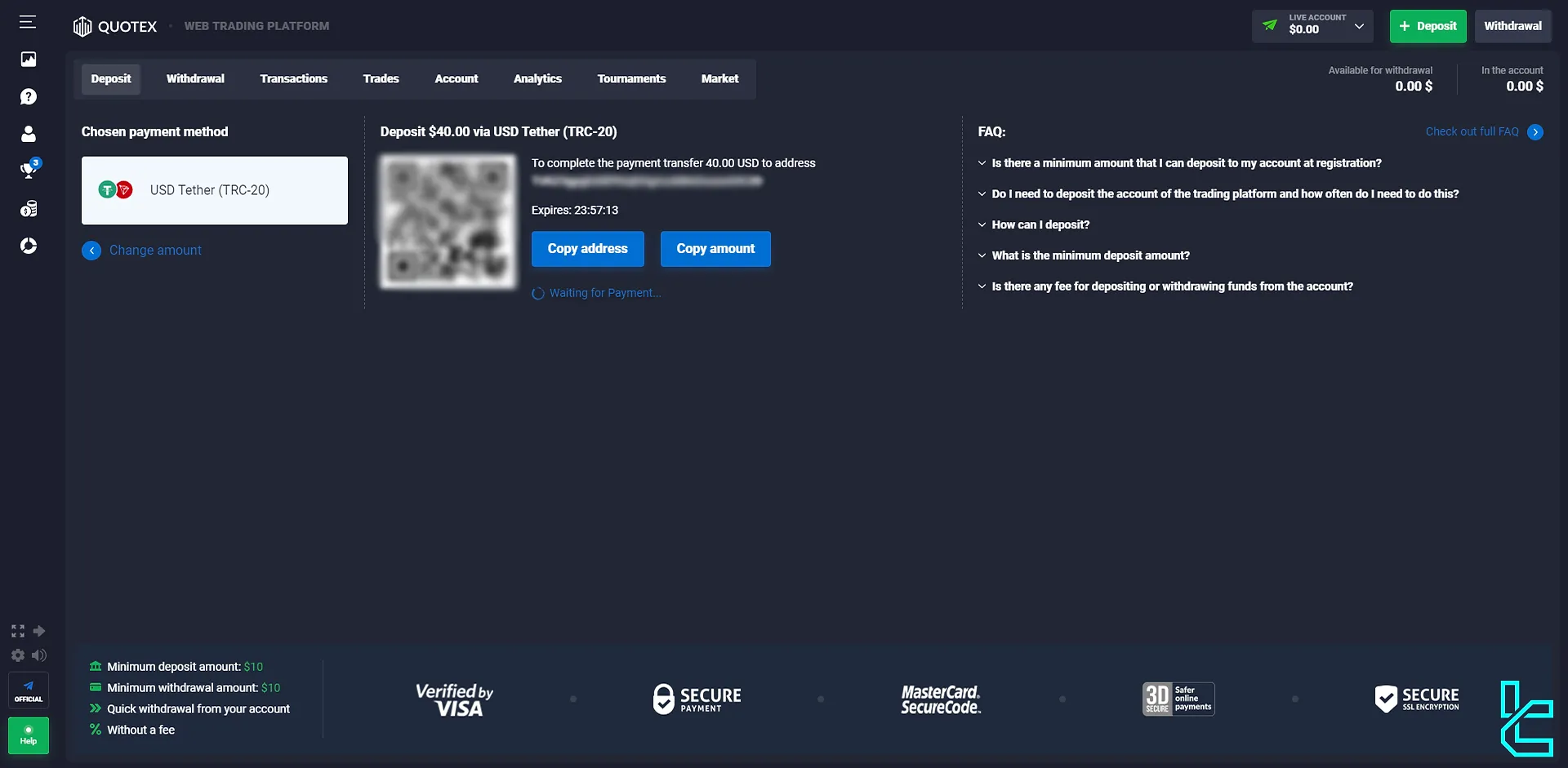 Quotex deposit address