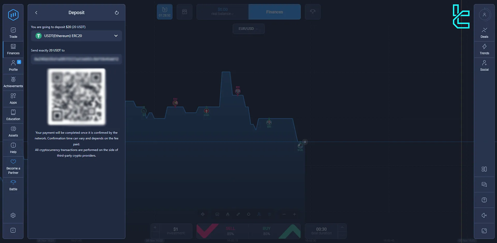 ExpertOption USDT ERC20 wallet