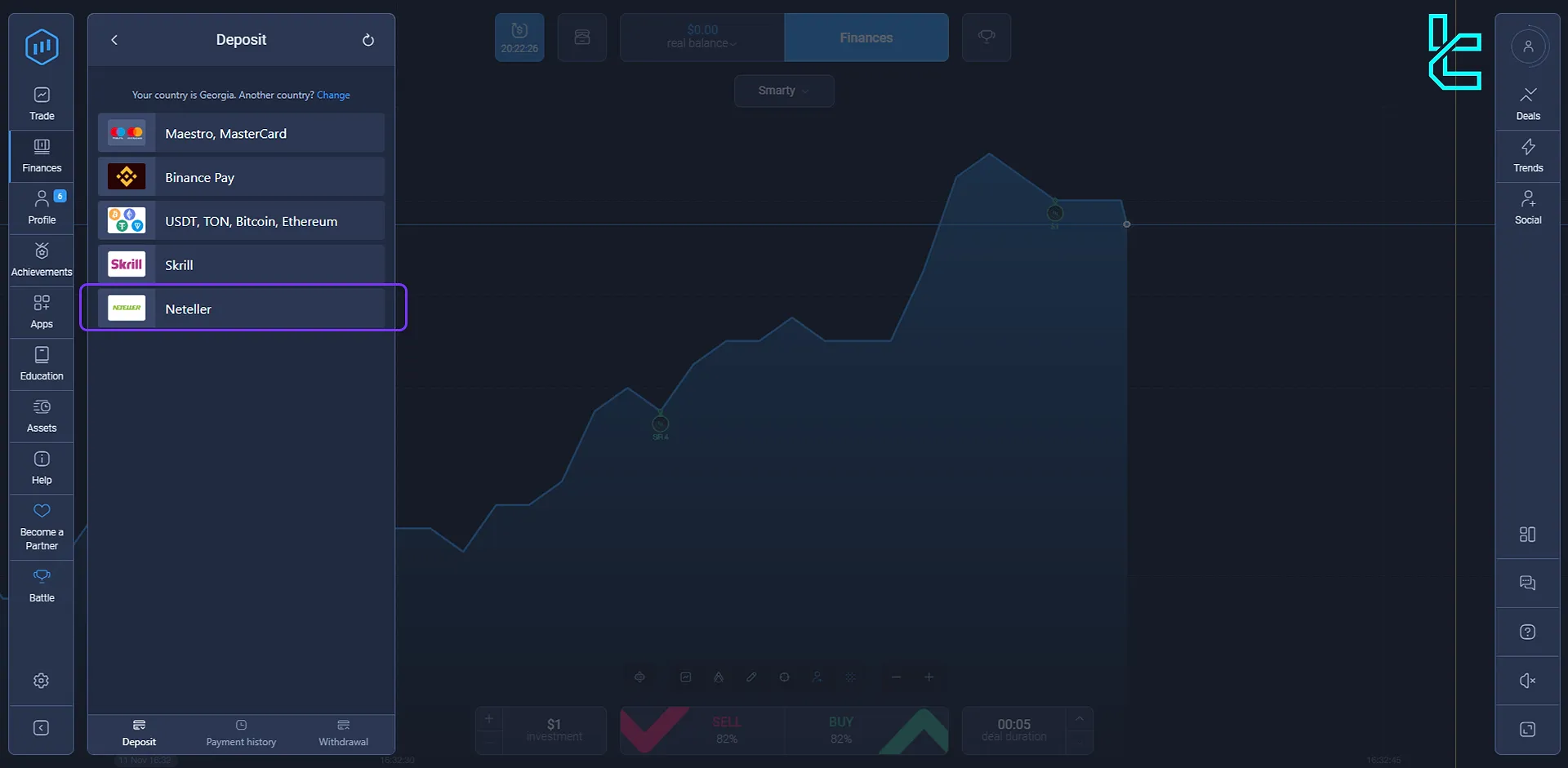 ExpertOption deposit options