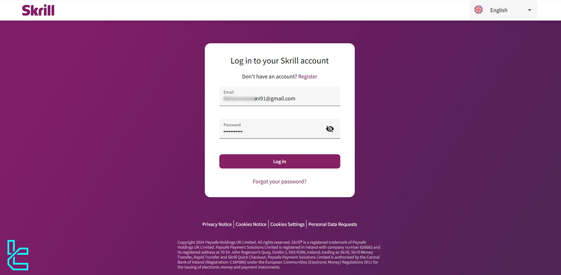 Skrill email and password login