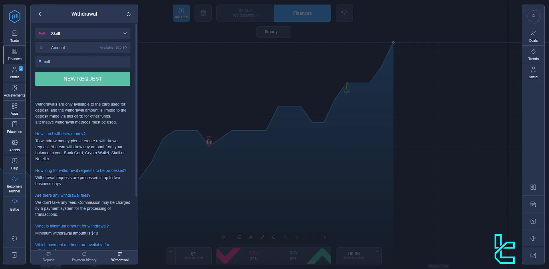 ExpertOption withdraw section