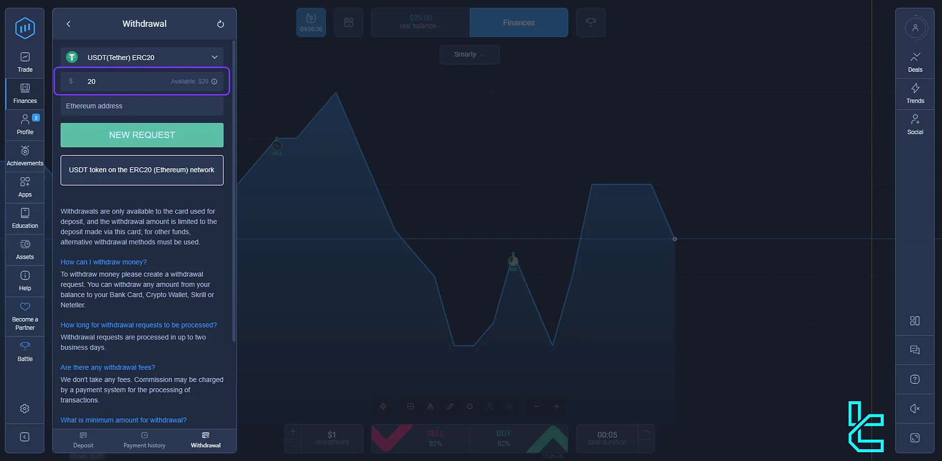 Entering ExpertOption withdrawal amount