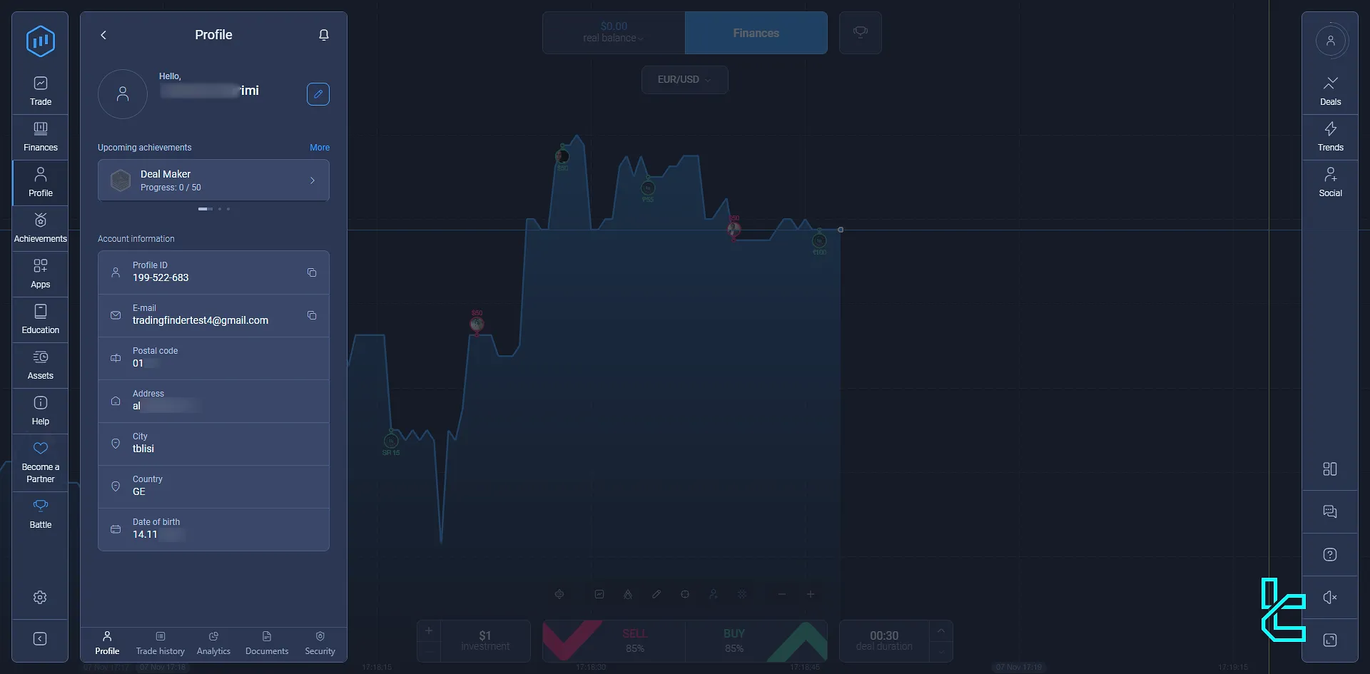 Navigating to the Profile section