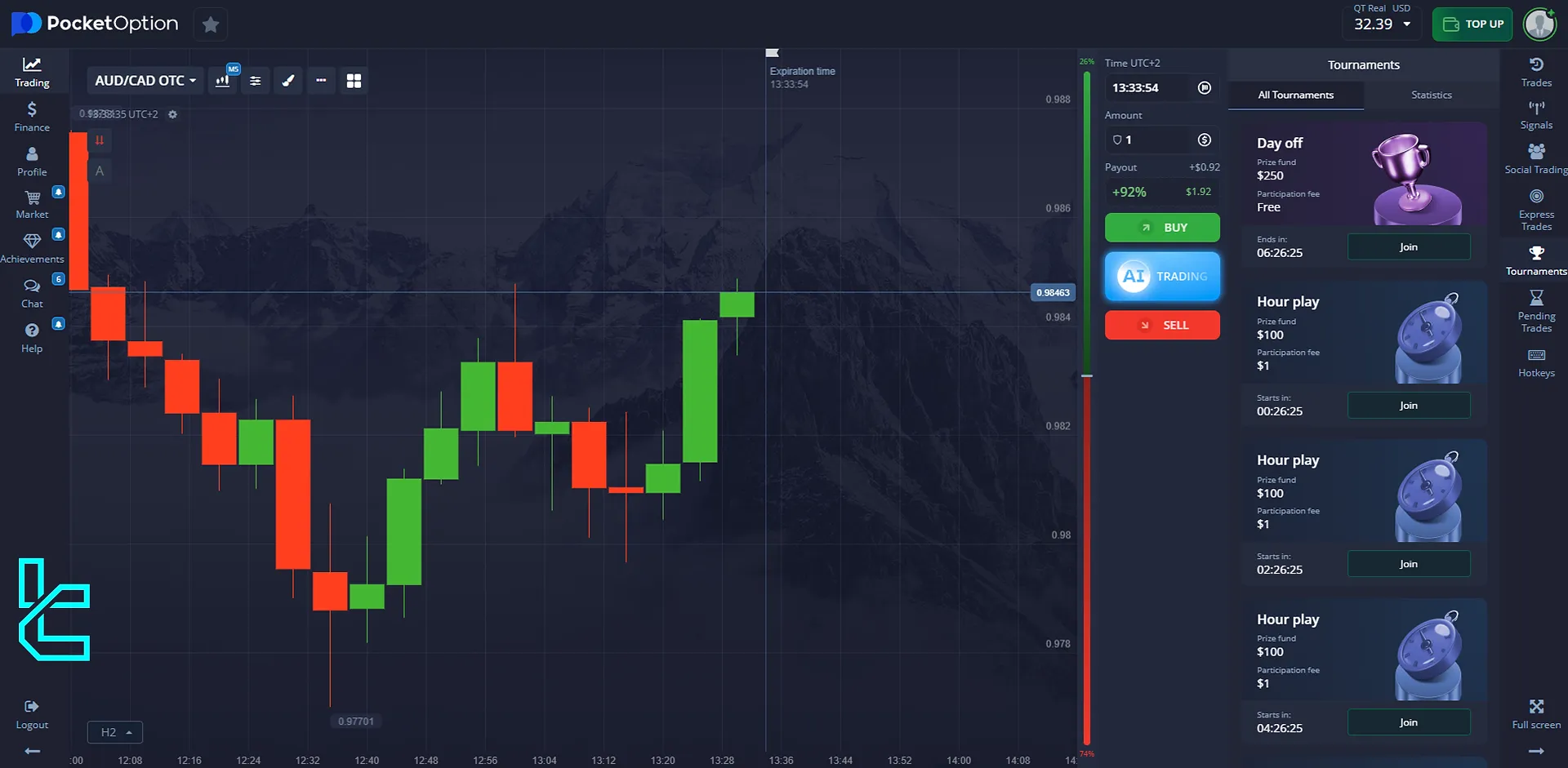 Pocket Option tournaments page