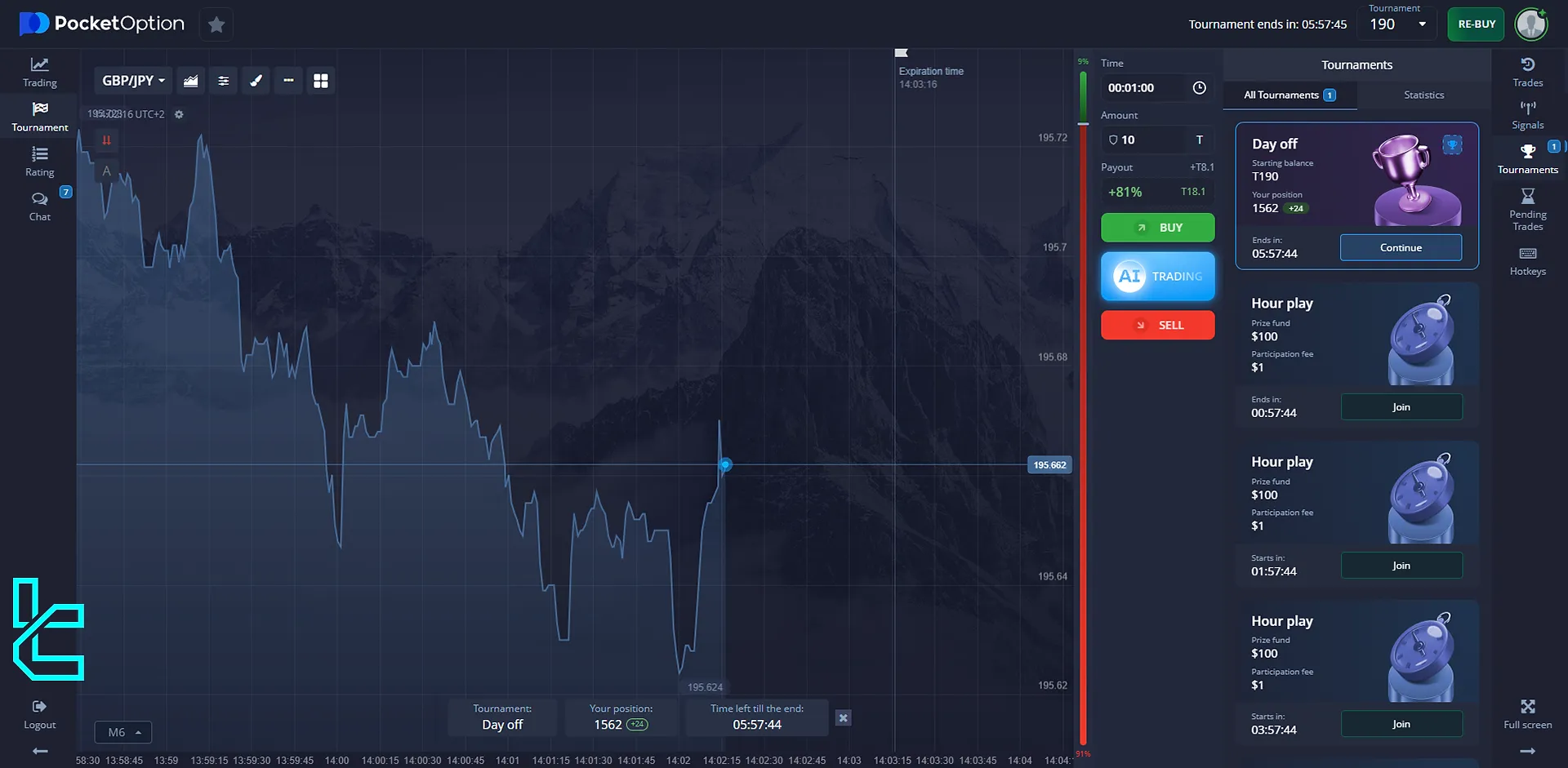 Pocket Option joined and available tournaments