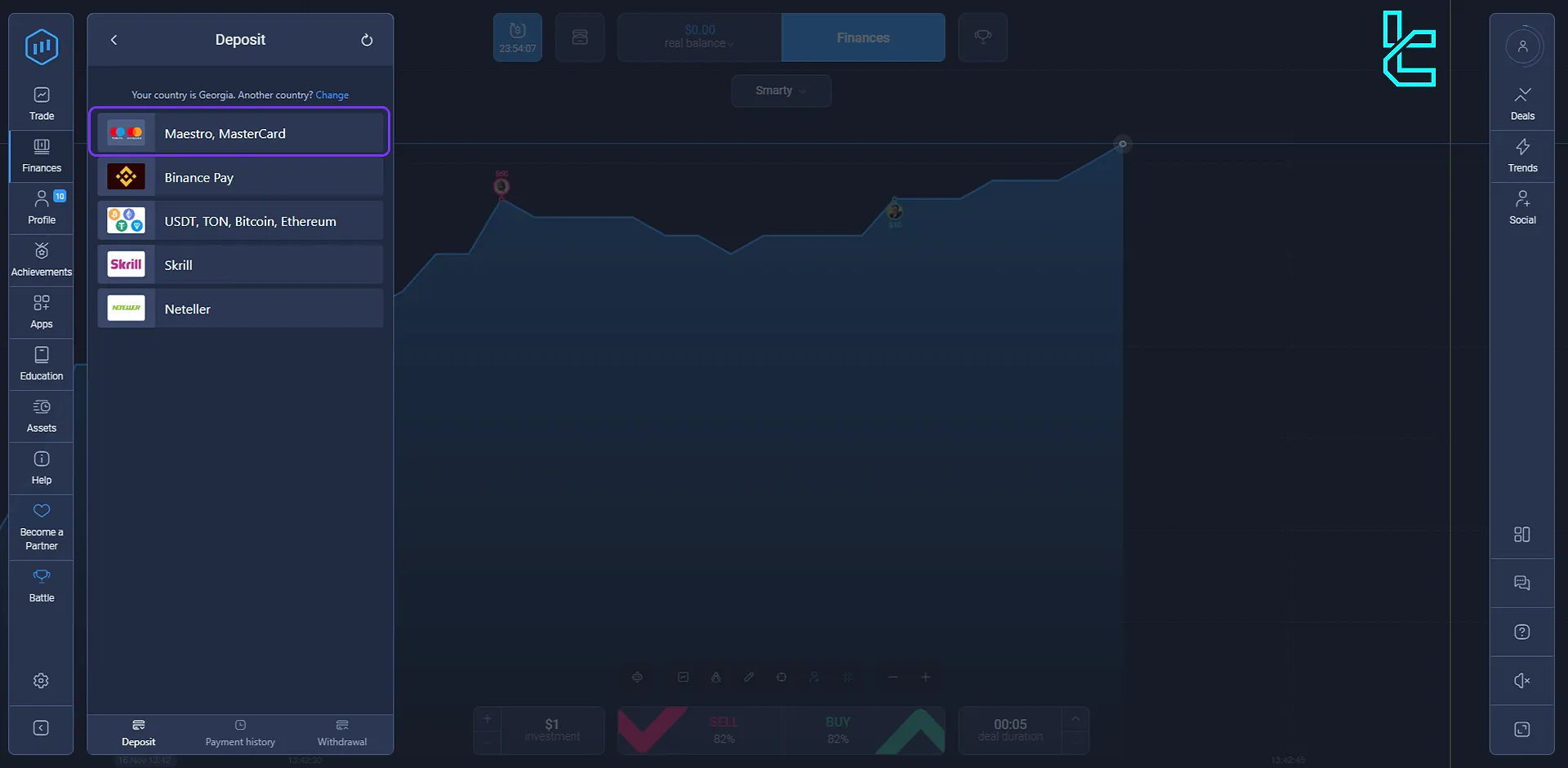 ExpertOption deposit options