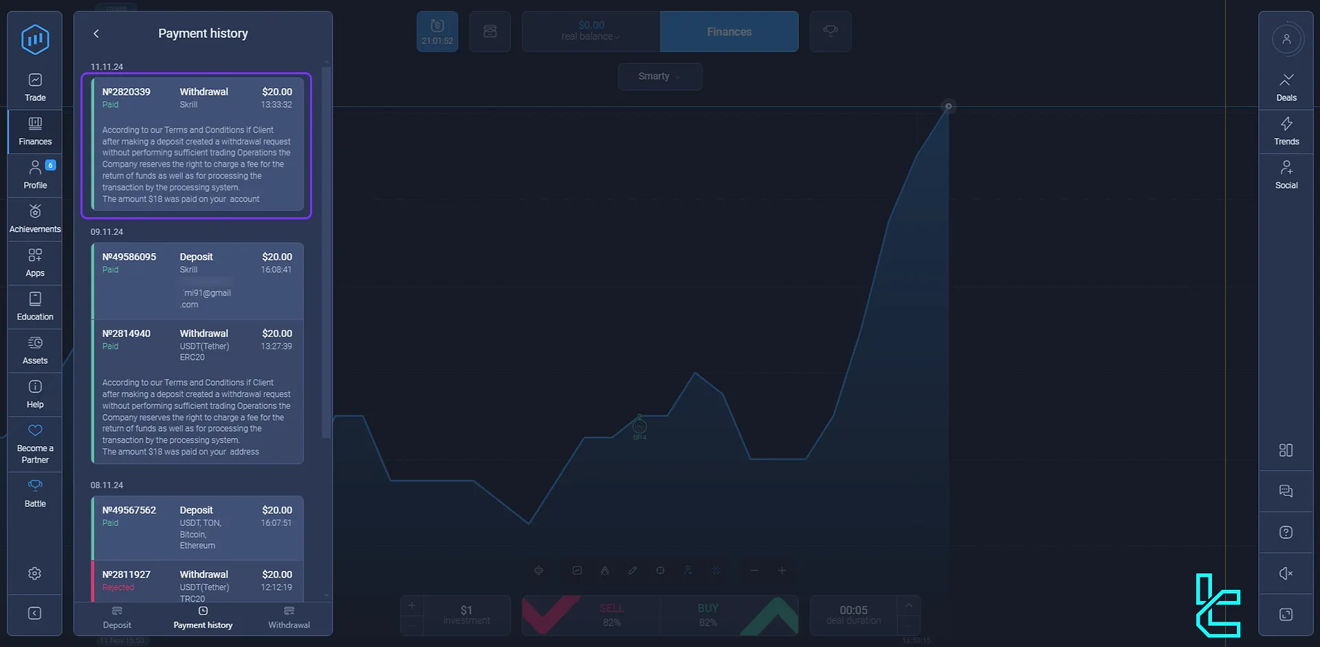 ExpertOption Skrill withdrawal status