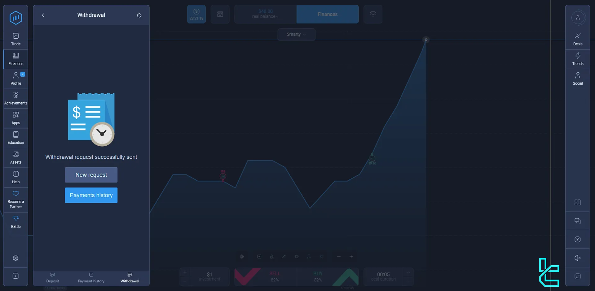 ExpertOption successful withdrawal request