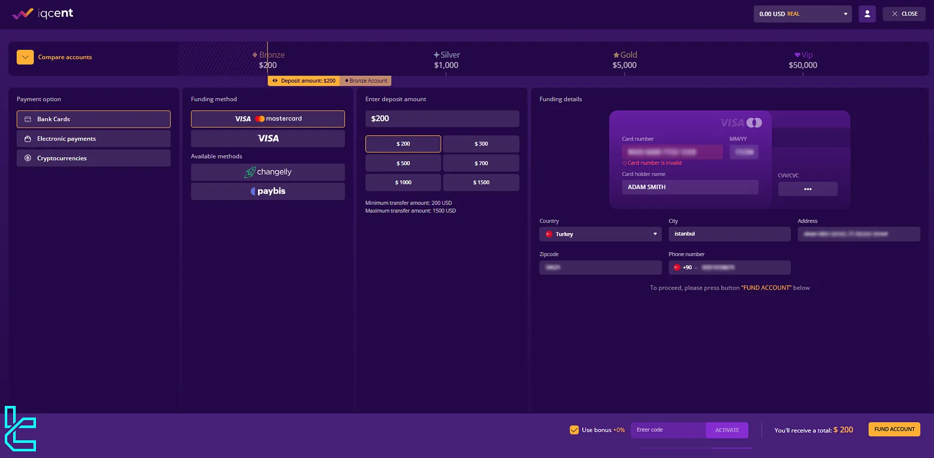 IQcent debit/credit card deposit