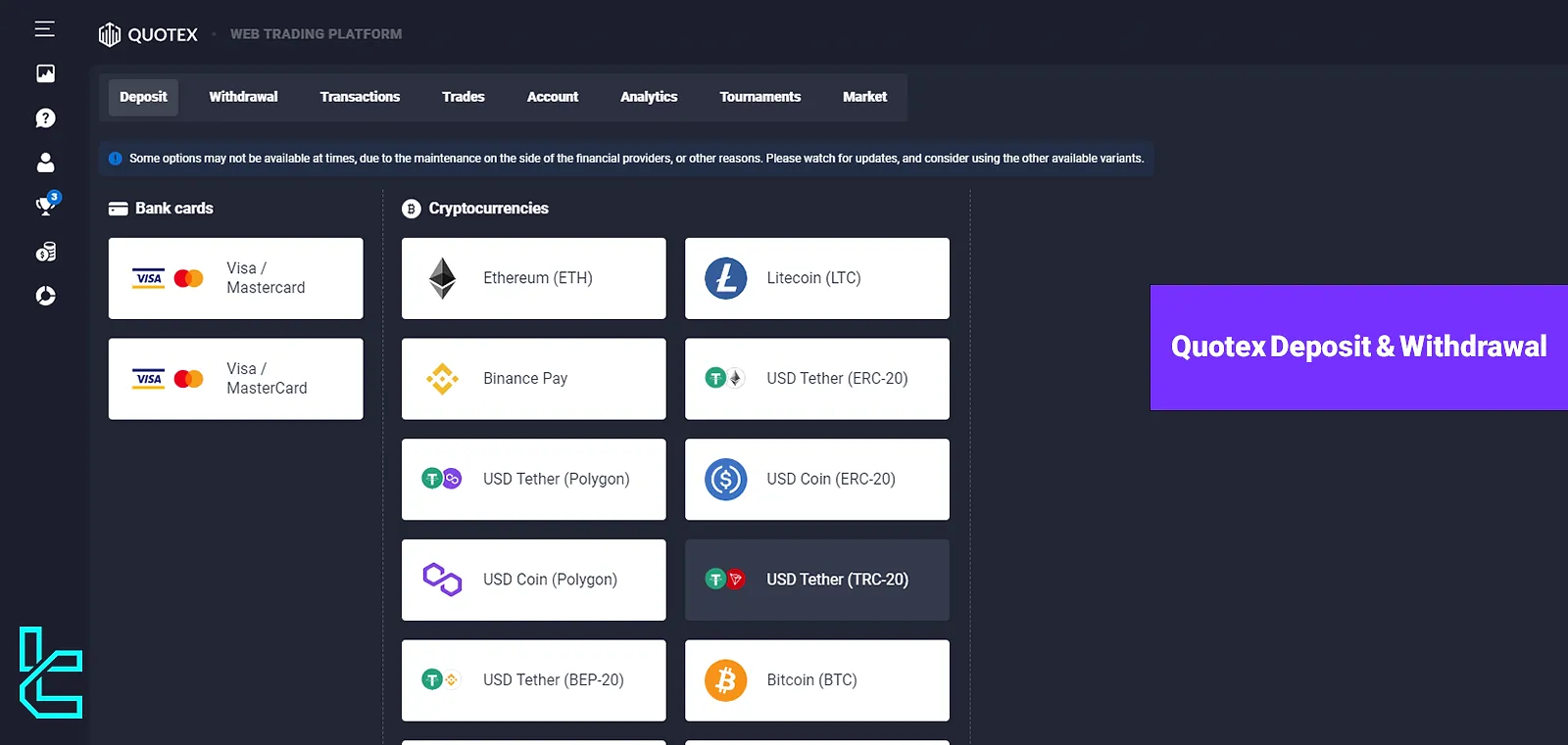 Quotex Deposit and Withdrawal - Tether, BTC & Visa 2024