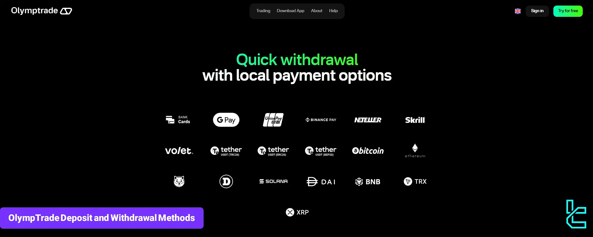 Olymp Trade deposit and withdrawal methods