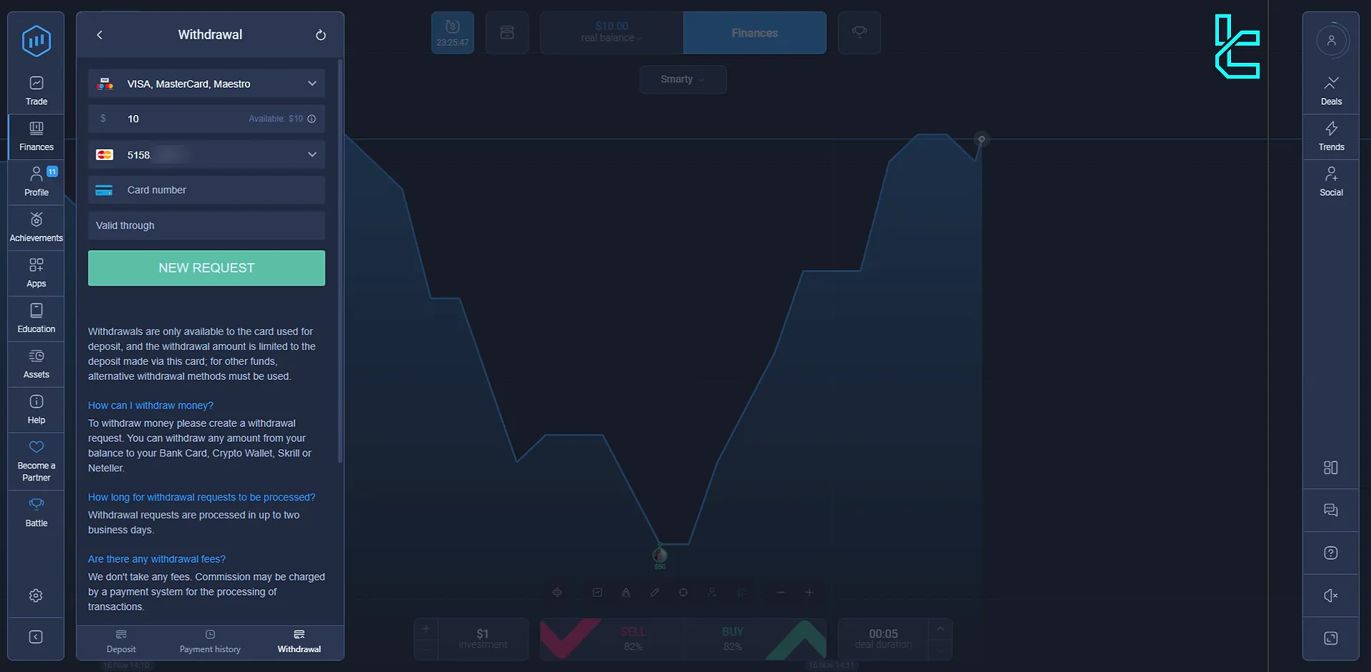 ExpertOption withdrawal section