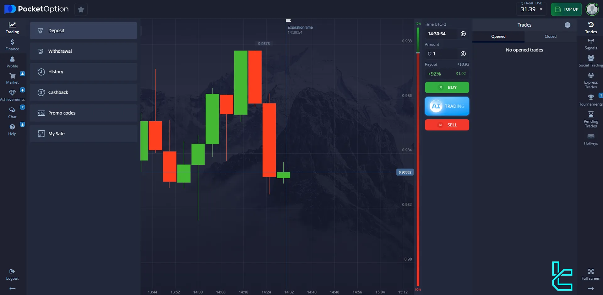 Pocket Option dashboard