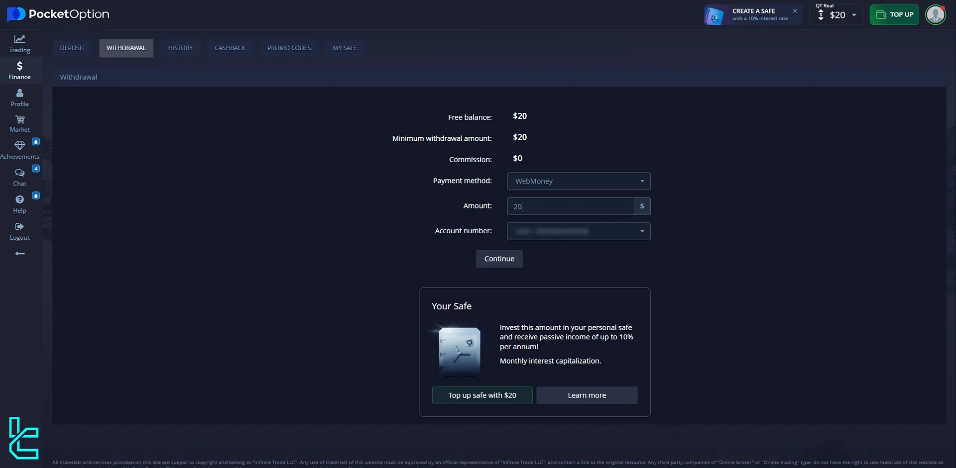 Pocket Option $20 withdrawal