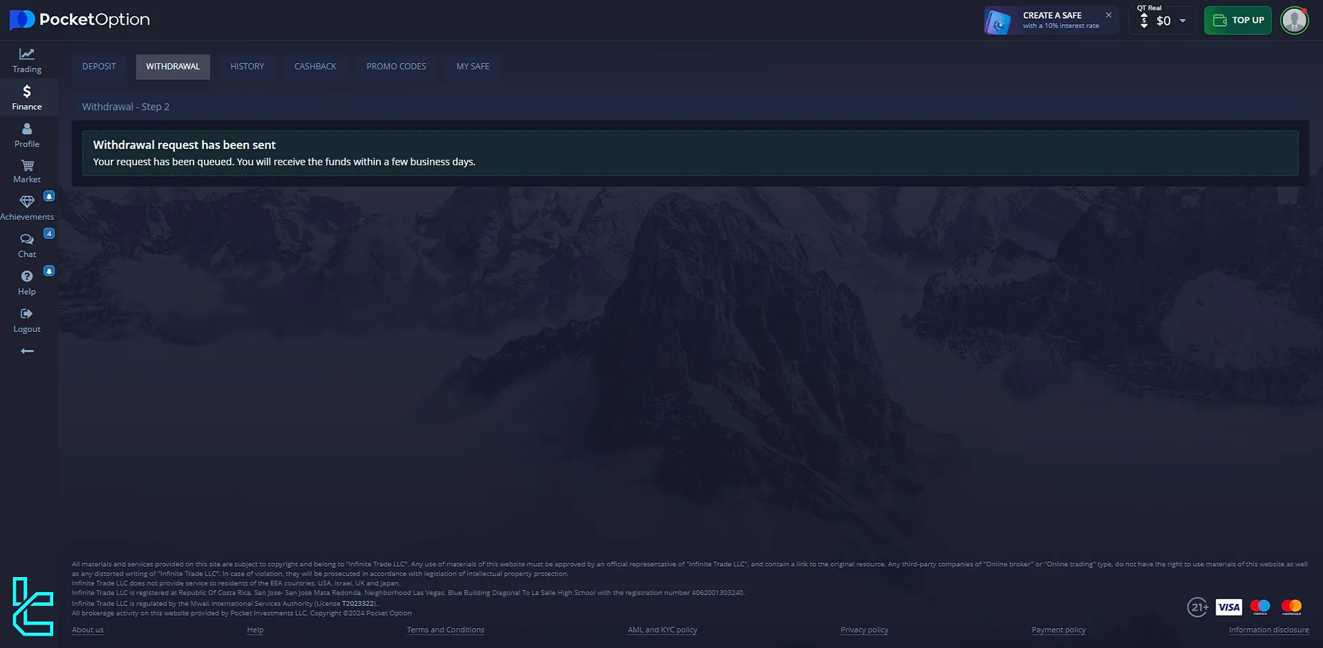 Pocket Option withdrawal request