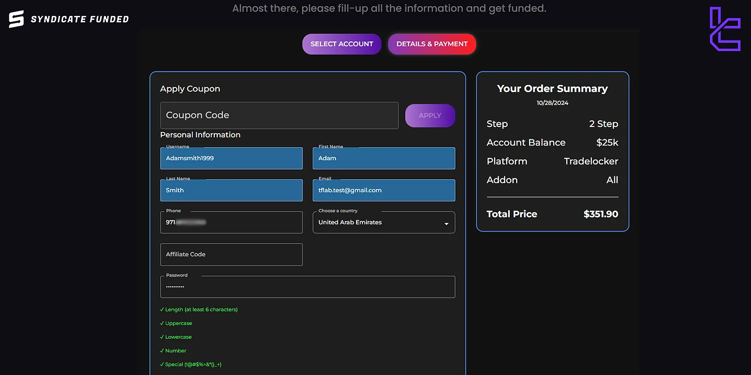 Syndicate Funded challenge purchase process