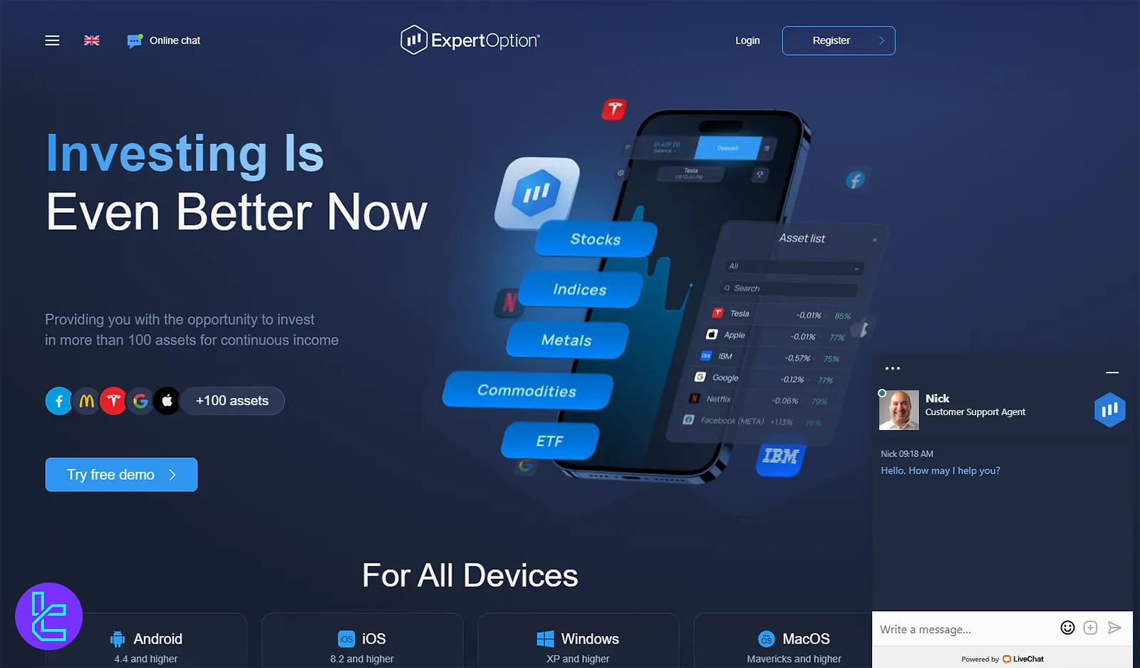 ExpertOption’s live chat support