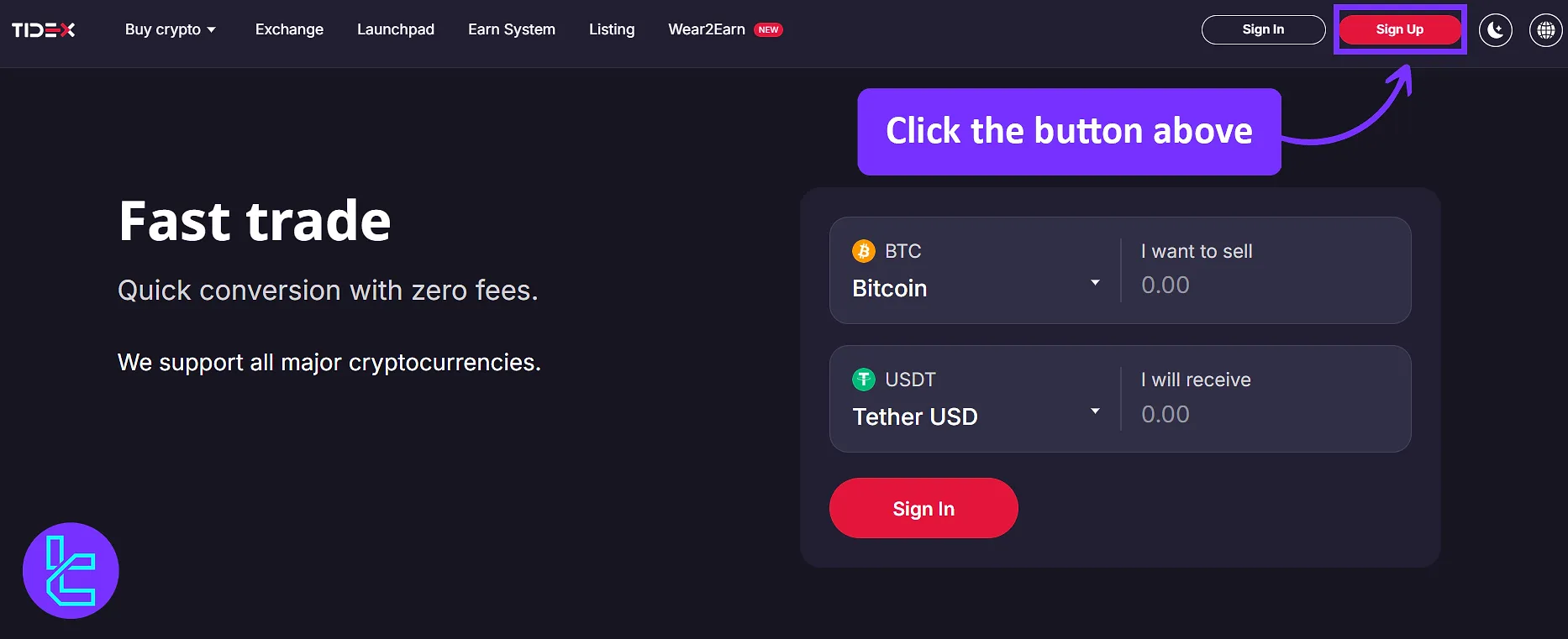 Sign Up button in Tidex